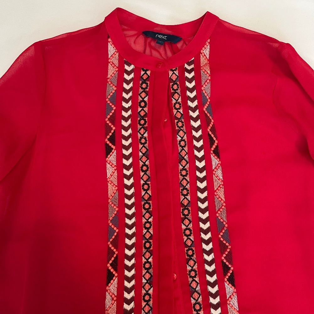 Vintage Next vibrant red embroidered button-down blouse